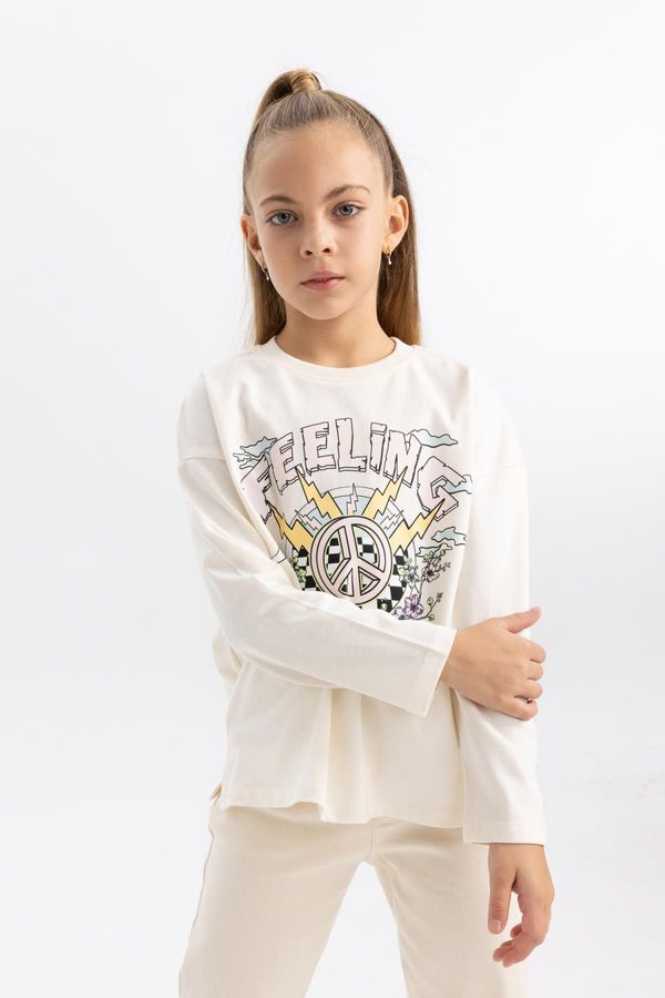 DEFACTO DEFACTO Girl's Oversize Fit Printed Crew Neck Long Sleeve T-Shirt