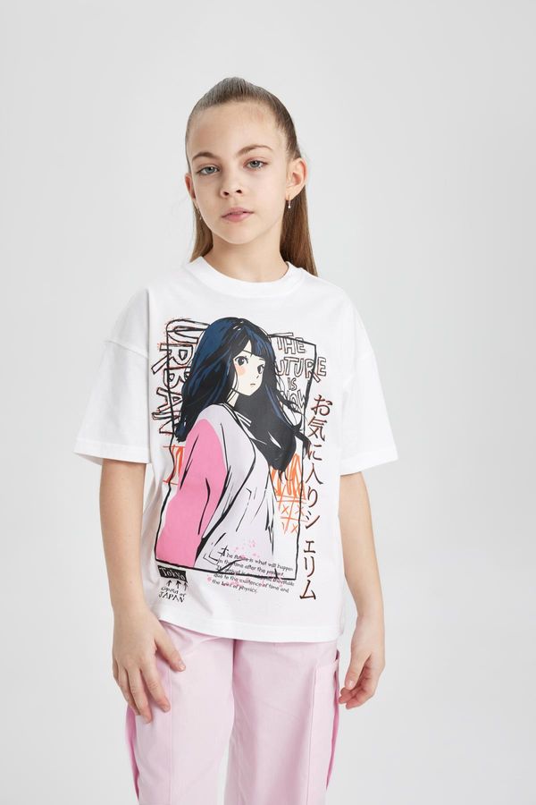 DEFACTO DEFACTO Girl's Oversize Fit Printed Short Sleeve T-Shirt