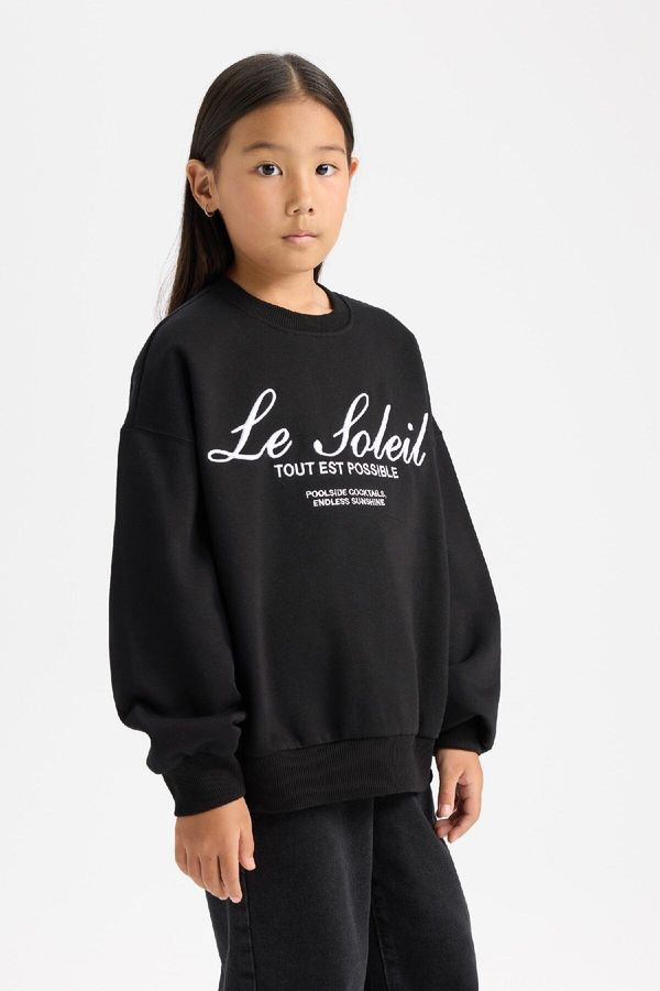 DEFACTO DEFACTO Girls Oversize Fit Wide Fit Crew Neck Printed Sweatshirt