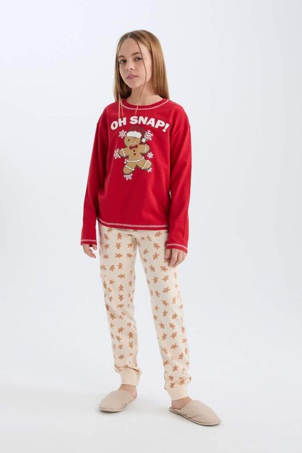 DEFACTO DEFACTO Girls' Pajamas Set Christmas Themed Crew Neck Long Sleeve Top Long Bottom