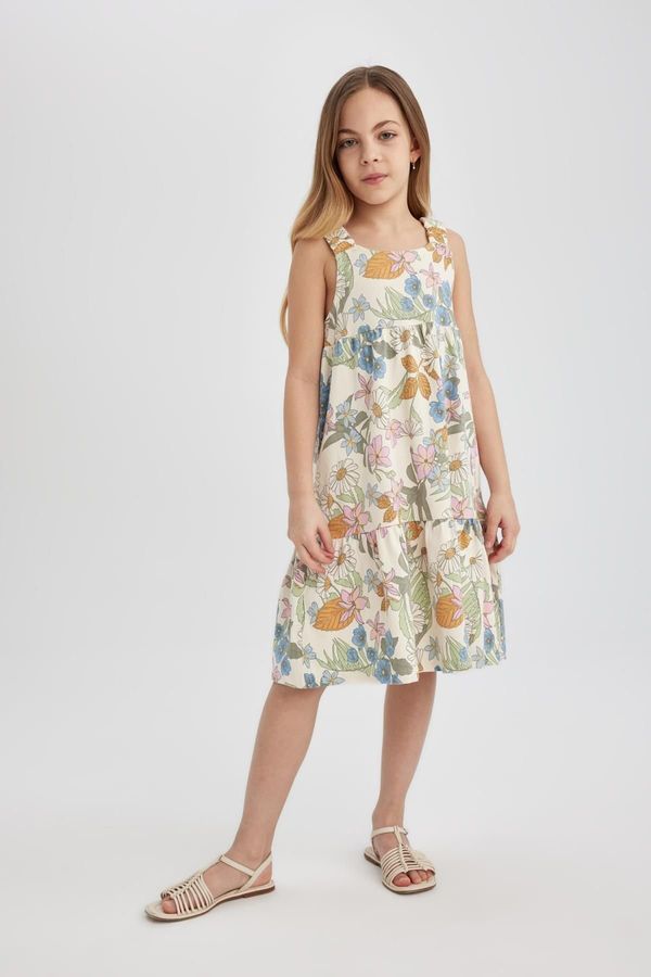 DEFACTO DEFACTO Girl's Patterned Combed Cotton Strap Dress