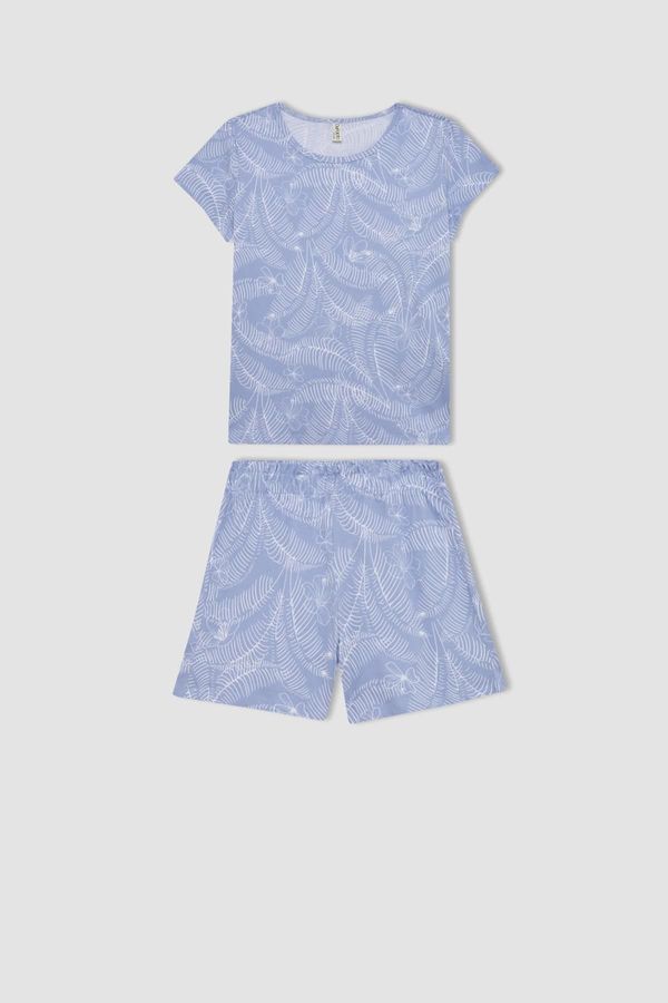 DEFACTO DEFACTO Girl's Patterned Short Sleeve Pajama Set with Shorts