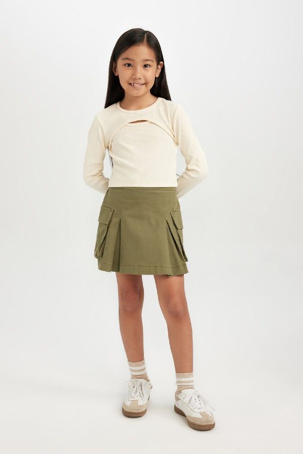 DEFACTO DEFACTO Girl's Pleated Detailed Pocketed Gabardine Skirt