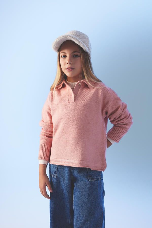 DEFACTO DEFACTO Girl's Polo Collar Buttoned Sweater