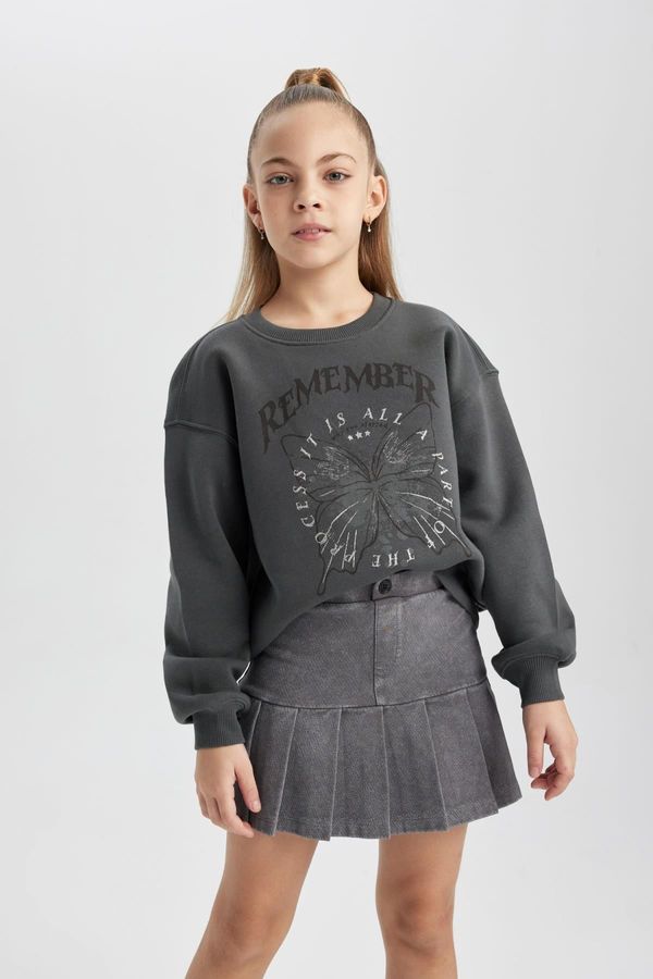 DEFACTO DEFACTO Girl's Printed Crew Neck Thick Sweatshirt