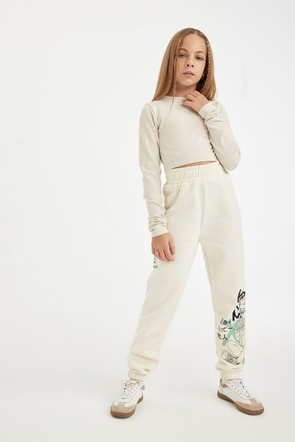 DEFACTO DEFACTO Girl's Printed Jogger Sweatpants with Elastic Waistband and Legs