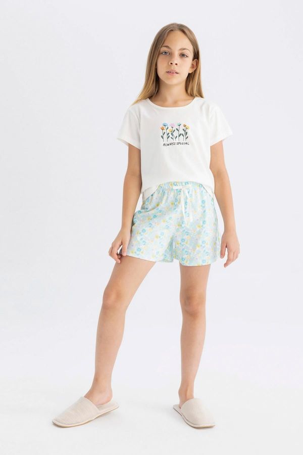 DEFACTO DEFACTO Girl's Printed Short Sleeve Pajama Set with Shorts