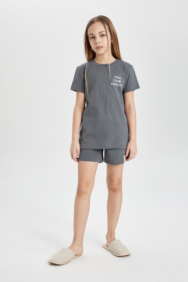 DEFACTO DEFACTO Girl's Printed Short Sleeve Pajama Set with Shorts