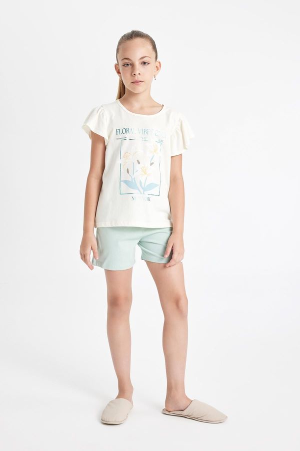 DEFACTO DEFACTO Girl's Printed Short Sleeve Pajama Set with Shorts