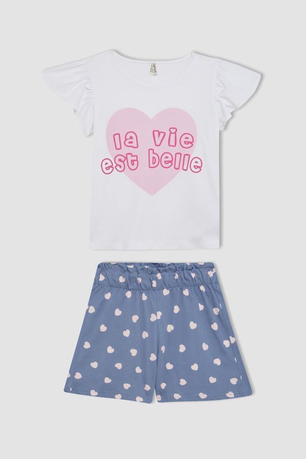 DEFACTO DEFACTO Girl's Printed Short Sleeve Pajama Set with Shorts