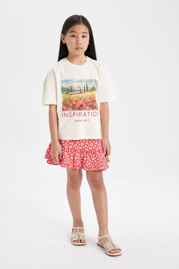 DEFACTO DEFACTO Girl's Printed Short Sleeve T-shirt Skirt 2-Piece Set