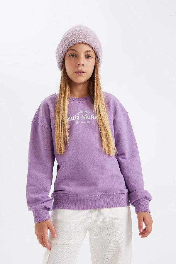 DEFACTO DEFACTO Girls Purple Crew Neck Text Printed School Sweatshirt