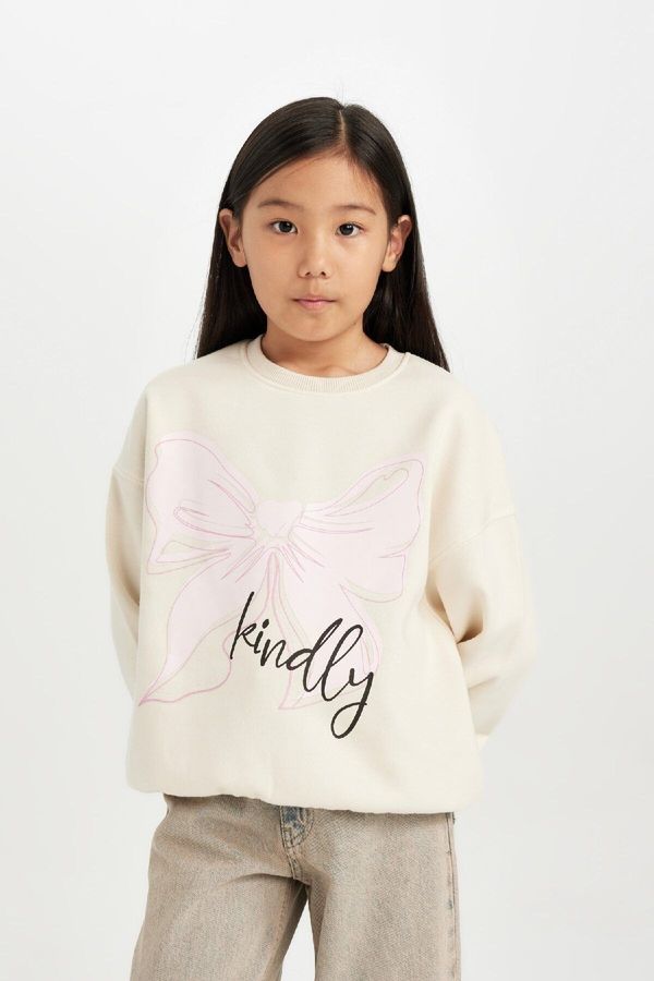 DEFACTO DEFACTO Girls' Relax Fit Crew Neck Printed Sweatshirt