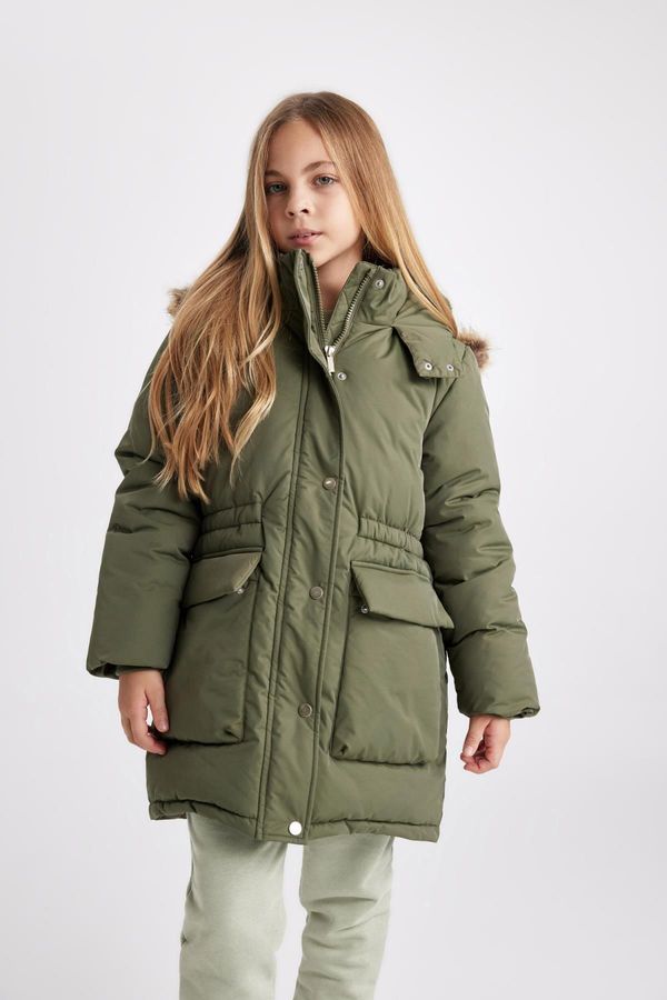 DEFACTO DEFACTO Girl's Water Repellent Hooded Removable Faux Für Lined Jacket Coat