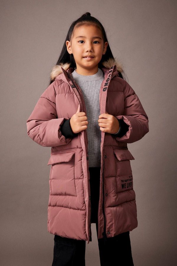 DEFACTO DEFACTO Girl's Water Repellent Removable Für Hooded Long Coat