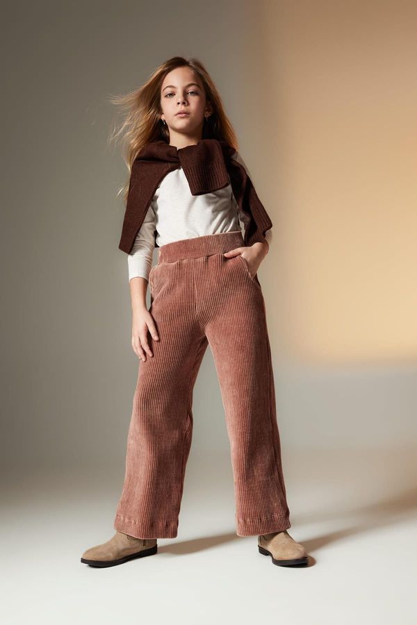 DEFACTO DEFACTO Girl's Wide Leg Velvet Sweatpants