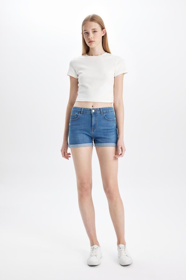 DEFACTO DEFACTO High Waist Fold-Ankle Jean Shorts