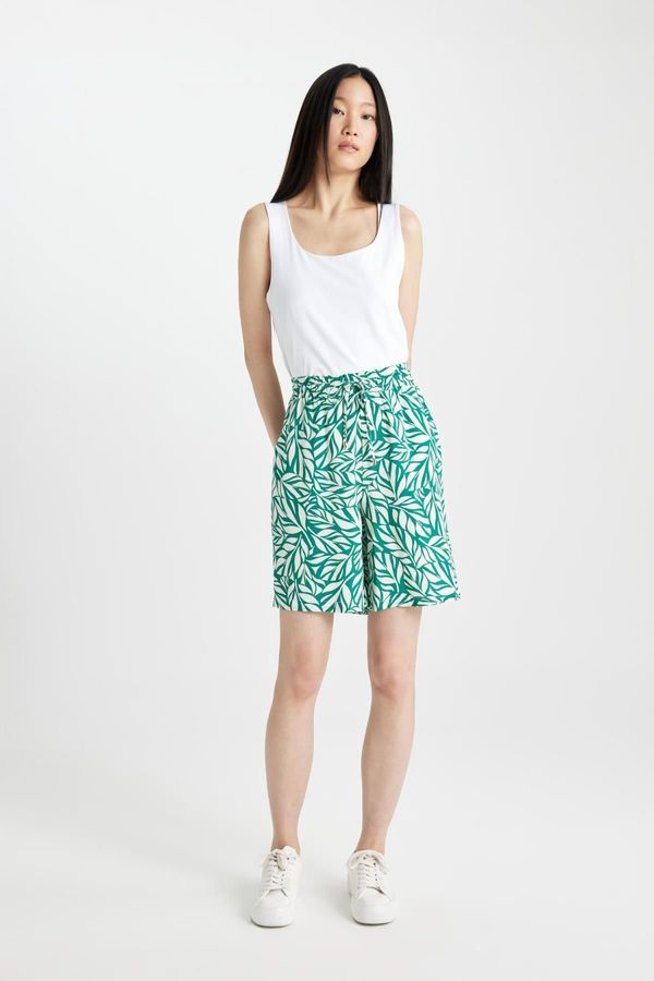 DEFACTO DEFACTO High Waist Patterned Wide Leg Viscose Shorts