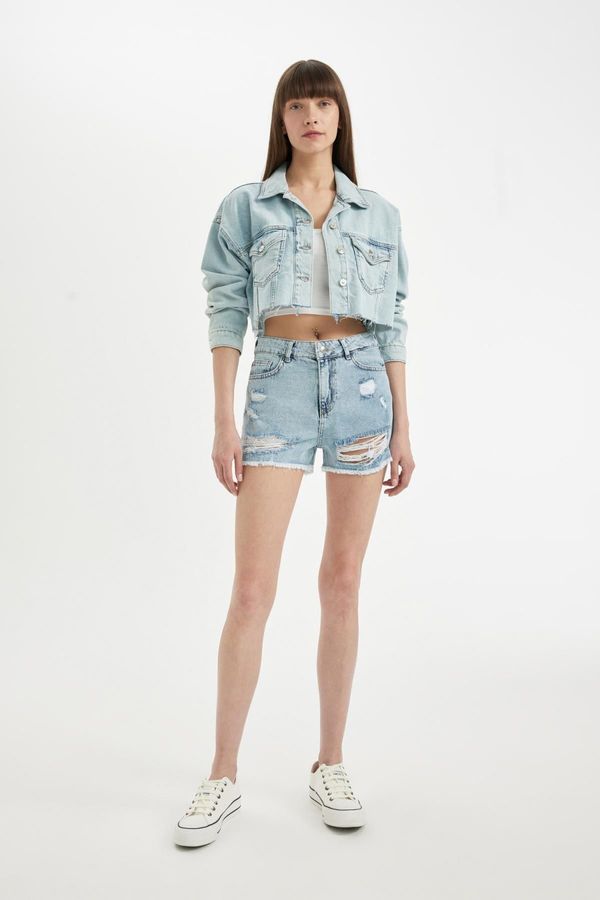 DEFACTO DEFACTO High Waist Ripped Detailed Jean Shorts