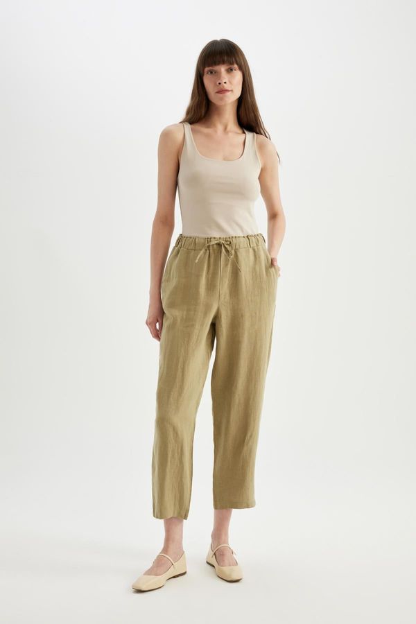 DEFACTO DEFACTO High Waist Short Leg Linen Trousers with Jogger Pockets