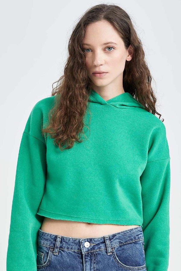 DEFACTO DEFACTO Hooded Basic Crop Basic Sweatshirt