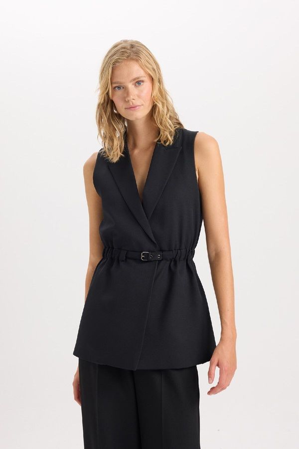 DEFACTO DEFACTO Jacket Collar Basic Plain Belted Sleeveless Blazer Vest