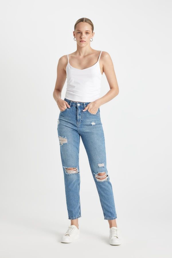 DEFACTO DEFACTO Lina Lina Mom Fit Ripped Detailed High Waist Ankle Length Jean Washed Trousers