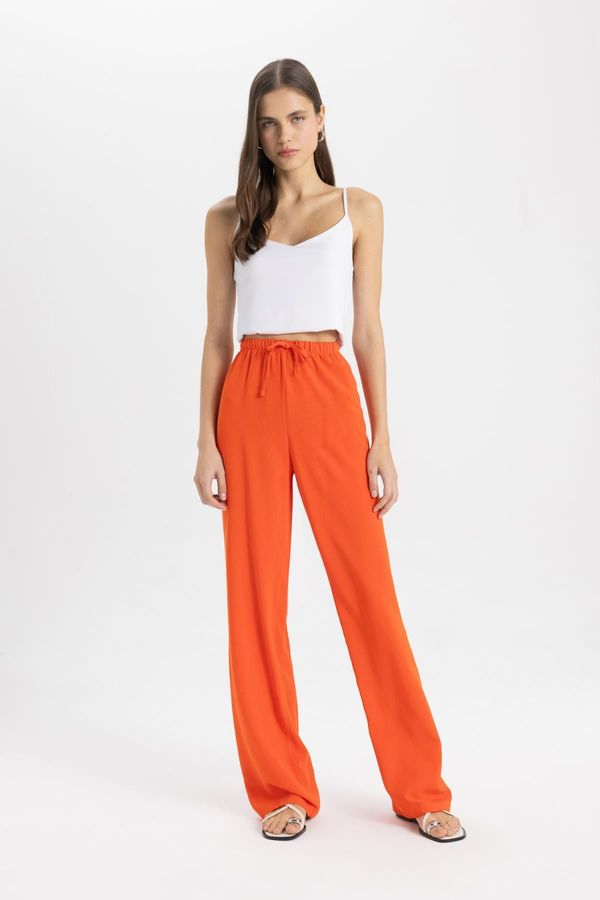 DEFACTO DEFACTO Linen Blend Trousers Straight Fit Pocket High Waist Wide Leg