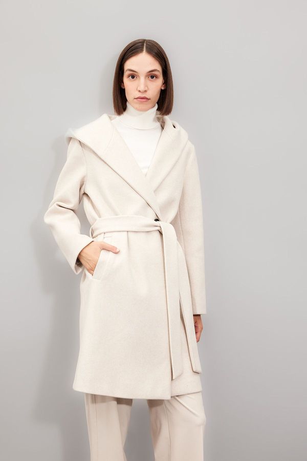 DEFACTO DEFACTO Long Cashmere Coat Hooded Buttoned Belted