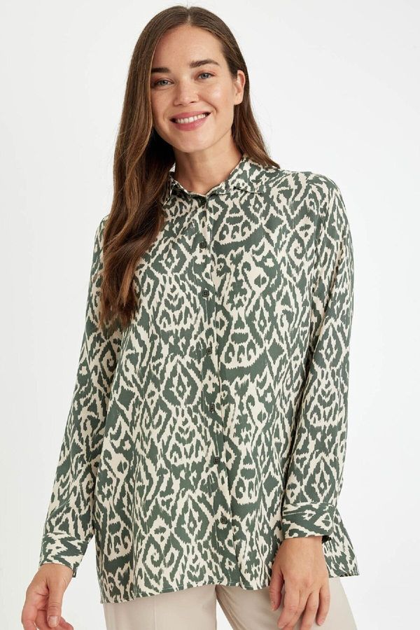 DEFACTO DEFACTO Loose Fit Shirt Collar Patterned Long Sleeve Shirt Tunic