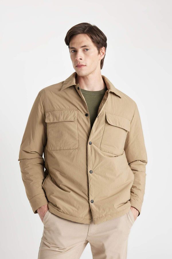 DEFACTO DEFACTO Men's Beige Water Repellent Slim Fit Slim Fit Shirt Collar Snap Fastener Pocket Puffer Coat