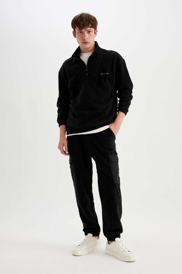 DEFACTO DEFACTO Men's Black Regular Fit Regular Cut Cargo Pocket Fleece Elastic Leg Sweatpants