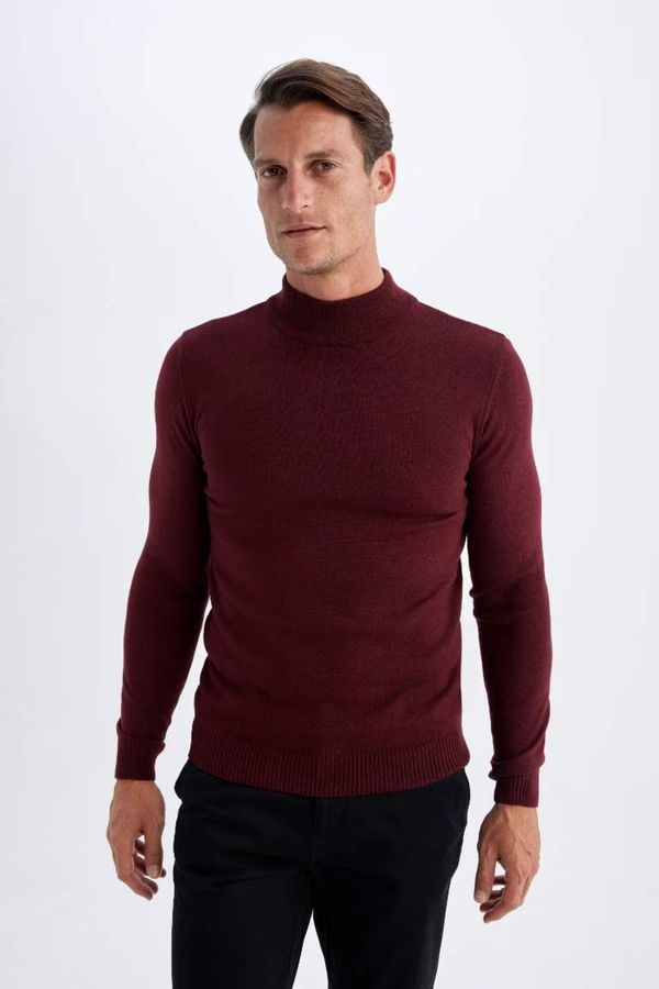 DEFACTO DEFACTO Men's Burgundy Slim Fit Slim Fit Half Turtleneck Knitwear Sweater