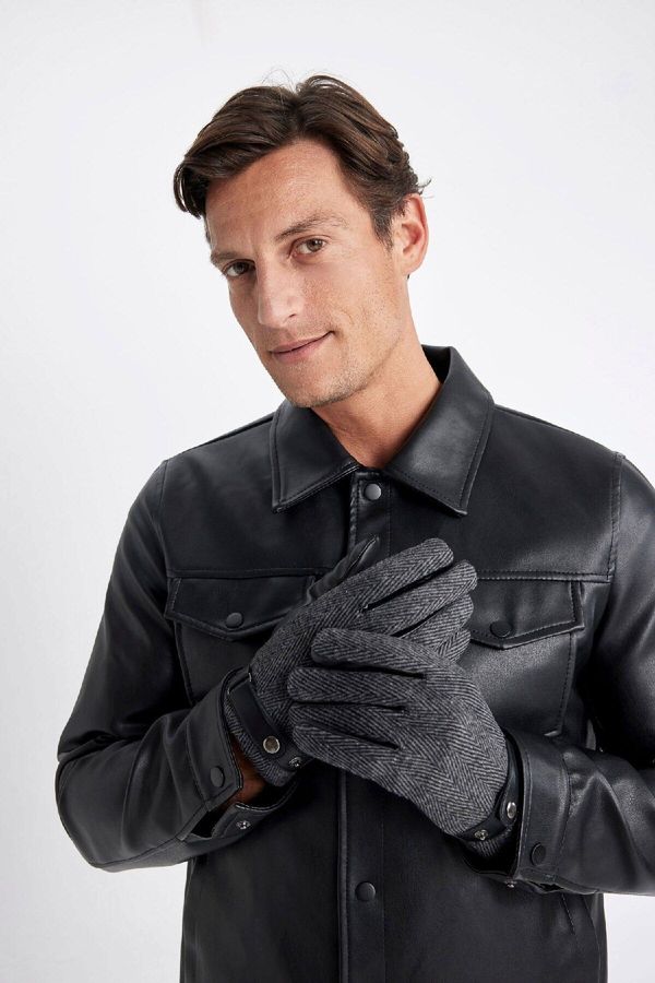 DEFACTO DEFACTO Men's Faux Leather Gloves