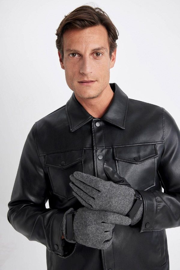 DEFACTO DEFACTO Men's Faux Leather Gloves