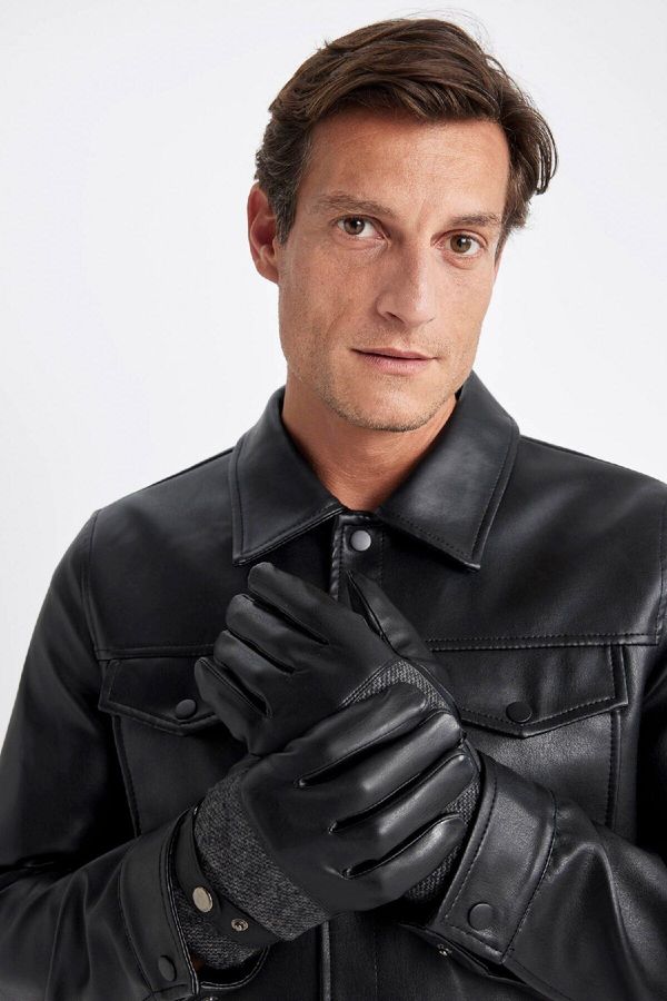 DEFACTO DEFACTO Men's Faux Leather Gloves