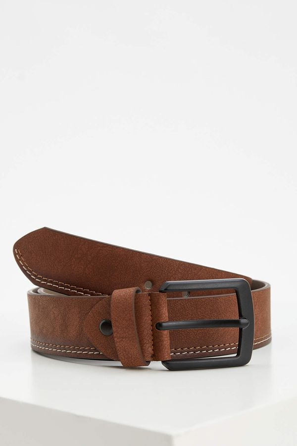 DEFACTO DEFACTO Men's Faux Leather Rectangle Buckle Single Belt
