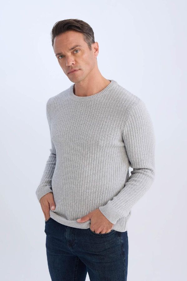 DEFACTO DEFACTO Men's Gray Standard Fit Crew Neck Textured Knitwear Sweater