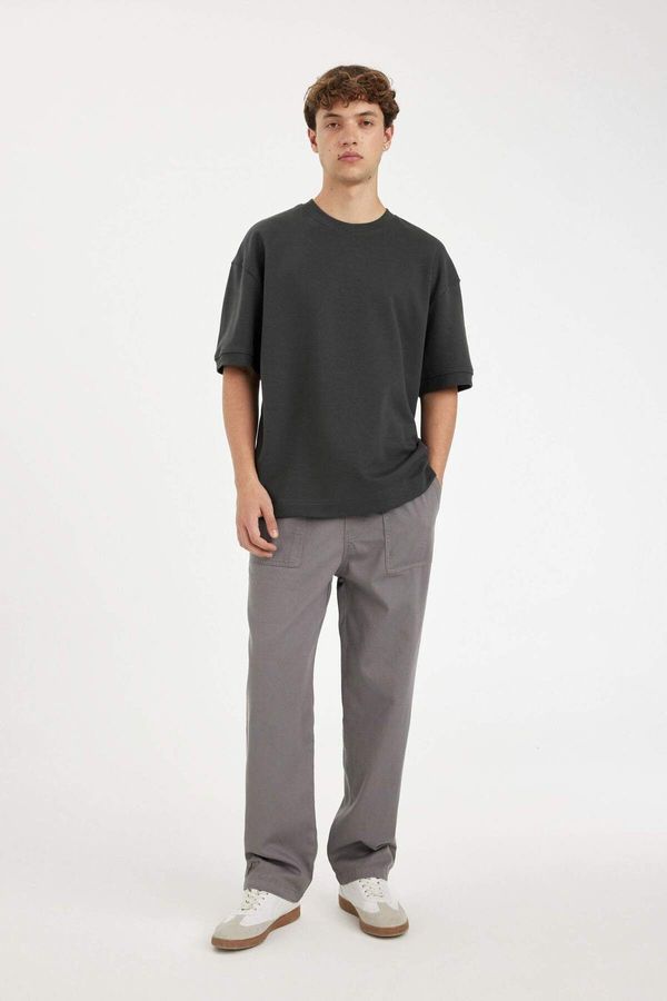 DEFACTO DEFACTO Men's Gray Wide Straight Wide Leg Pocketed Gabardine Trousers