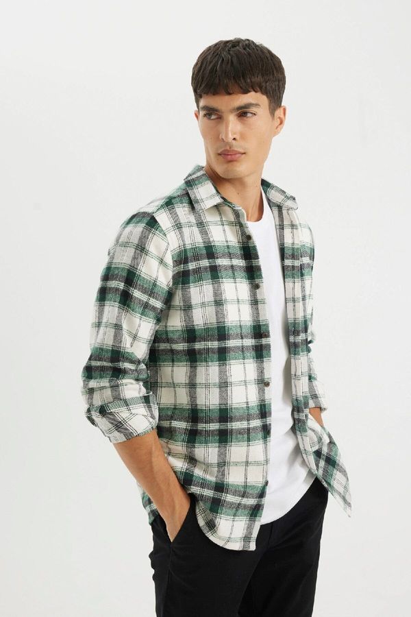 DEFACTO DEFACTO Men's Green Regular Fit Regular Cut Button-down Plaid Lumberjack Flannel Long Sleeve Shirt