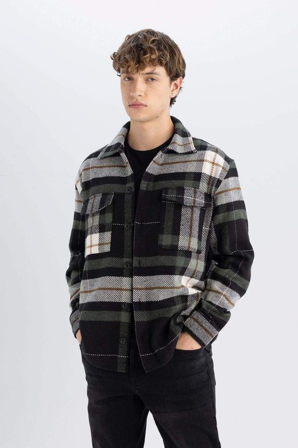 DEFACTO DEFACTO Men's Khaki Relax Fit Casual Cut Polo Collar Lumberjack Flannel Long Sleeve Shirt A7045ax24au