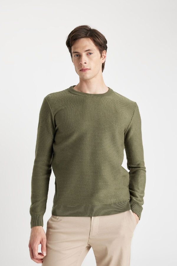 DEFACTO DEFACTO Men's Khaki Standard Fit Regular Cut Crew Neck Textured Knitwear Sweater