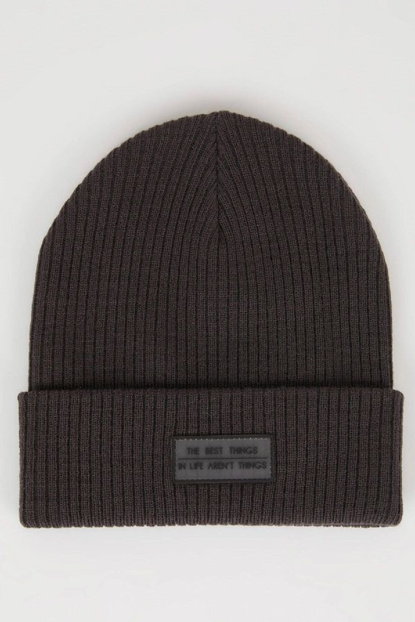 DEFACTO DEFACTO Men's Label Printed Knitted Beanie