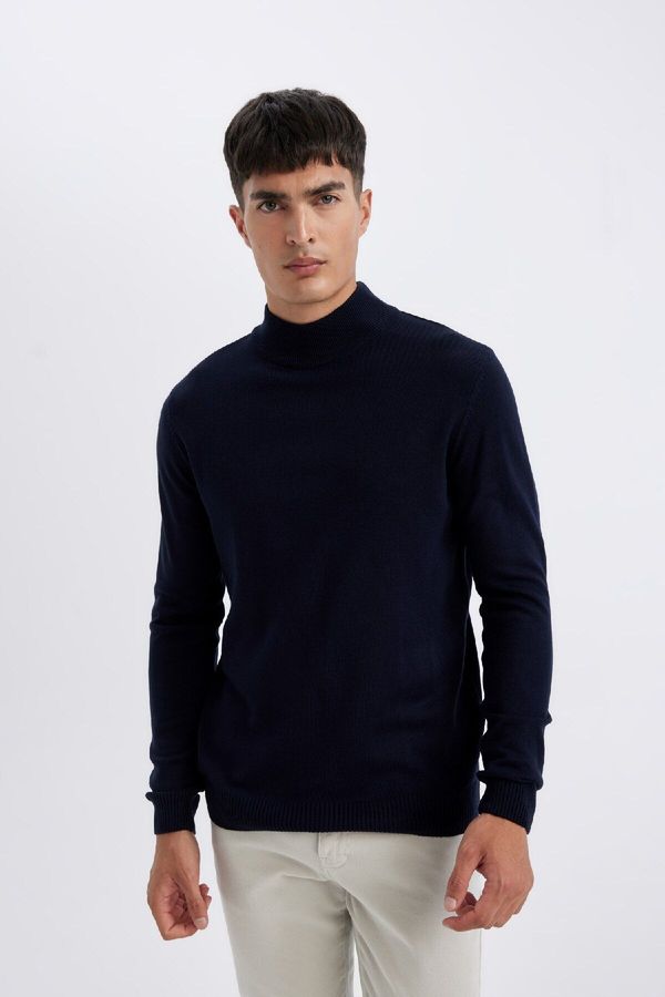 DEFACTO DEFACTO Men's Navy Blue Slim Fit Slim Fit Half Turtleneck Knitwear Sweater