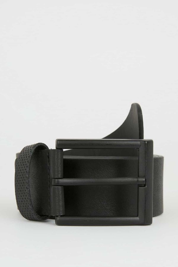 DEFACTO DEFACTO Men's Rectangle Buckle Faux Leather Jeans Belt