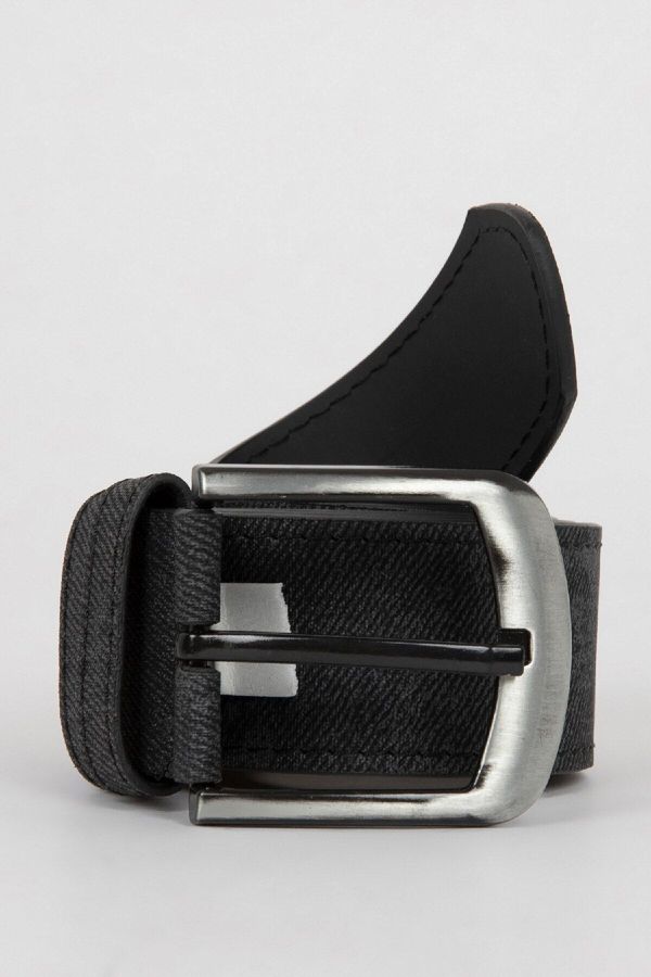 DEFACTO DEFACTO Men's Rectangular Buckle Faux Leather Jean Belt