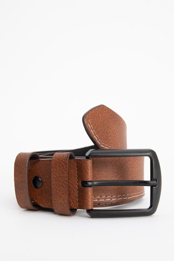 DEFACTO DEFACTO Men's Rectangular Buckle Faux Leather Jean Belt