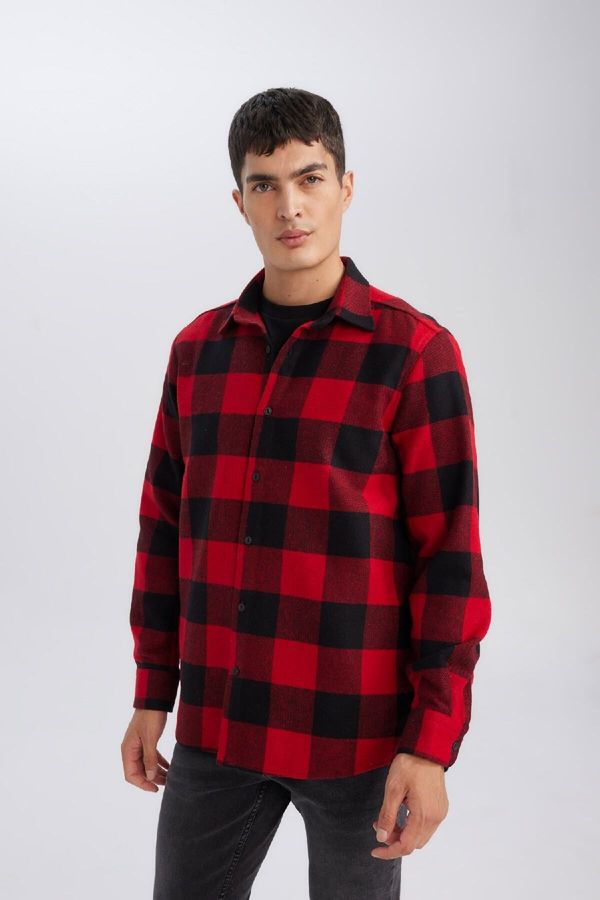 DEFACTO DEFACTO Men's Red Regular Fit Polo Collar Plaid Lumberjack Flannel Long Sleeve Shirt