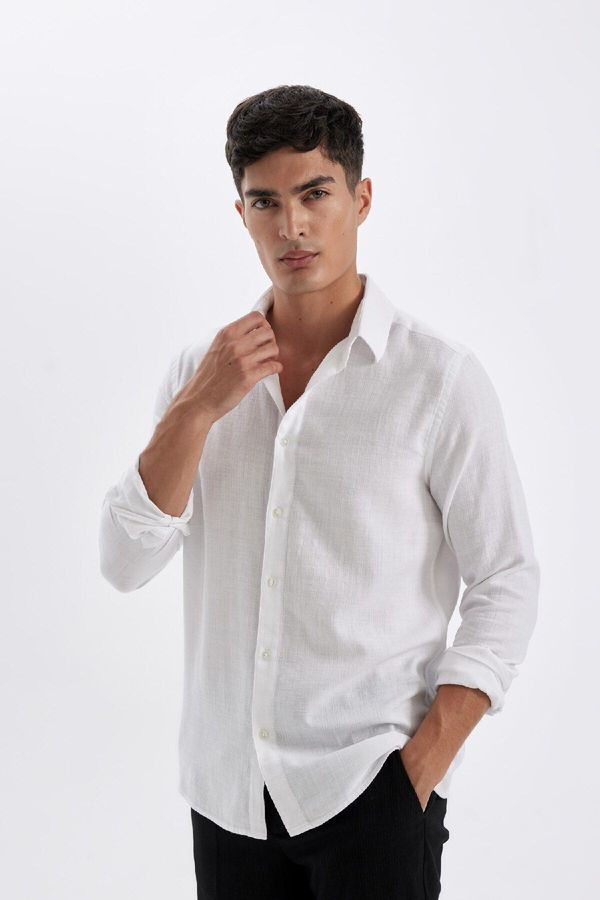 DEFACTO DEFACTO Modern Fit Polo Collar Cotton Long Sleeve Shirt