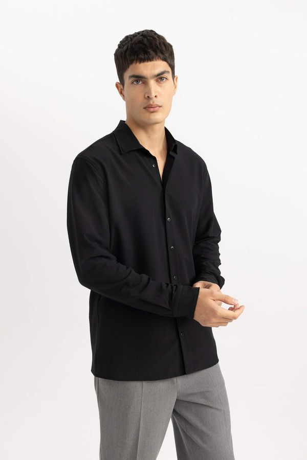 DEFACTO DEFACTO Modern Fit Polo Collar Crinkle Long Sleeve Shirt